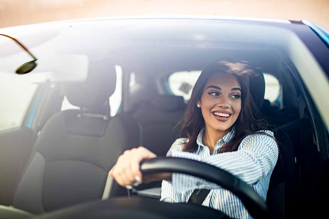 woman driving car